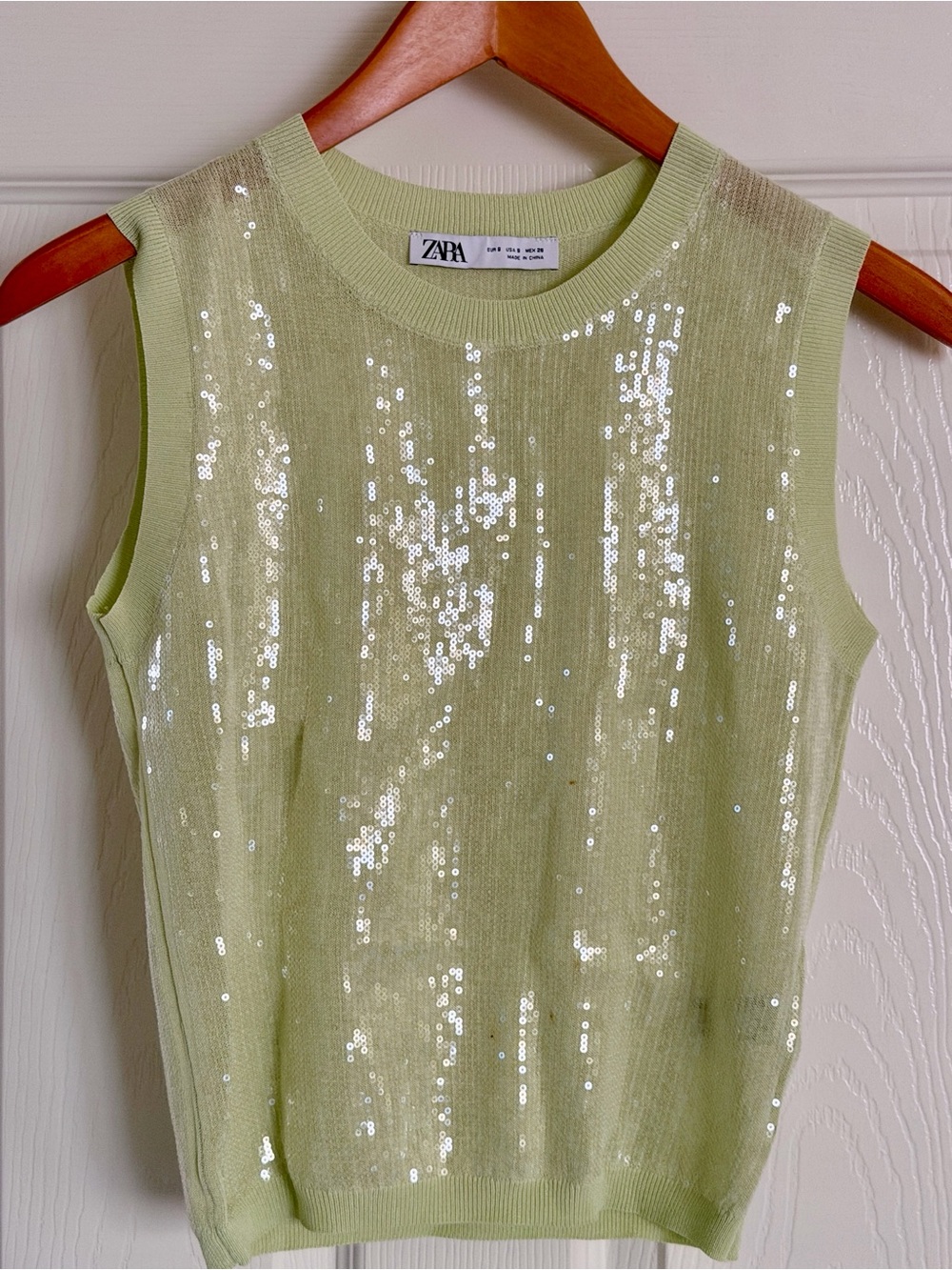 ZARA Light Green Sleeveless Sequin Knit Tank